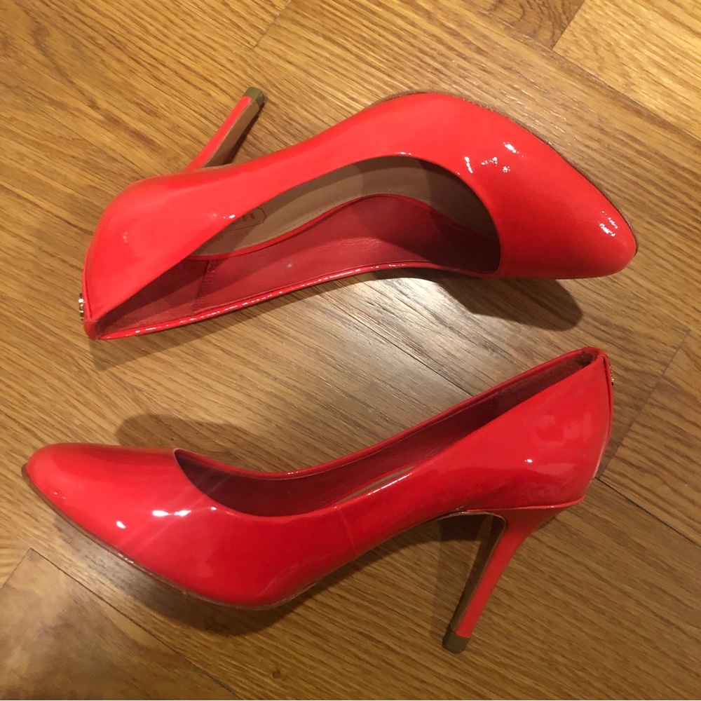 Coach Nala Bright Coral Pink Orange Patent Leather Pump Heels 5